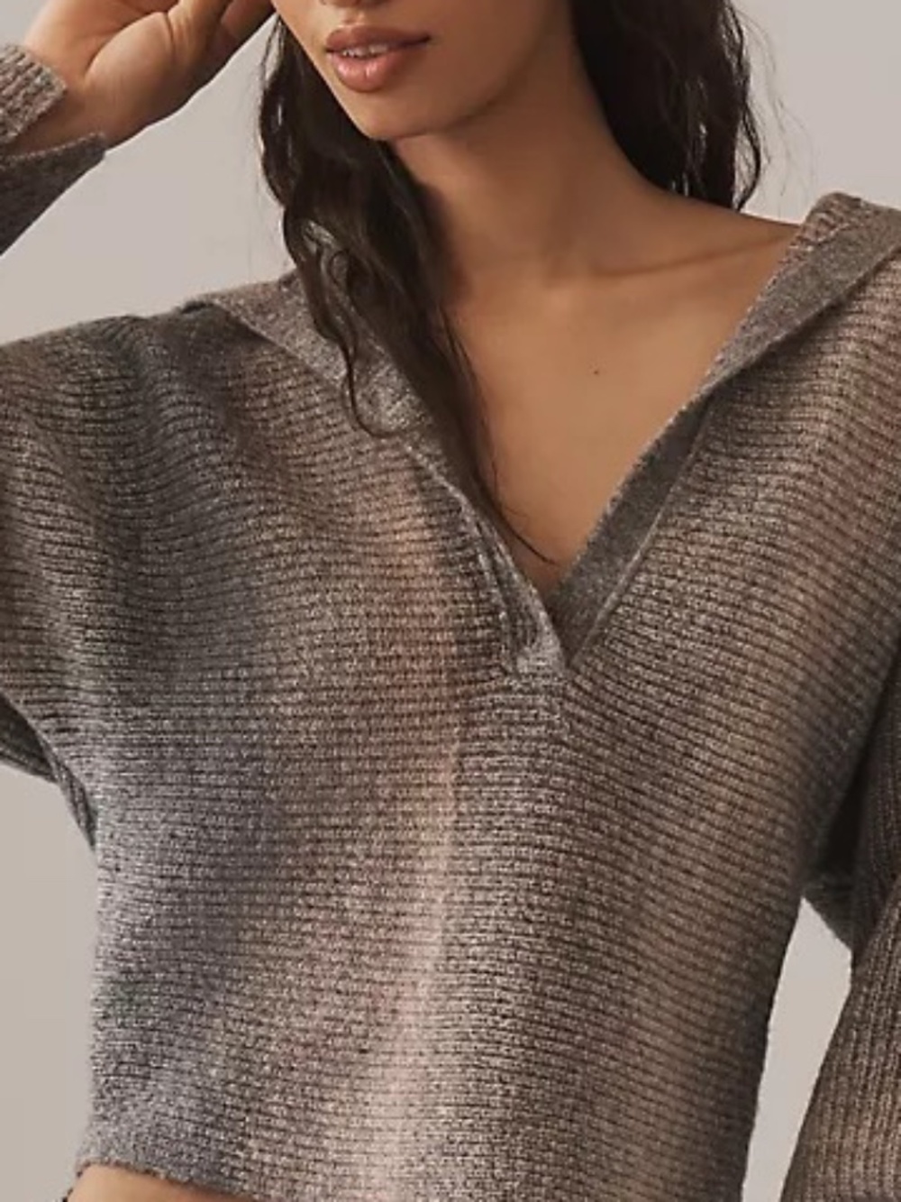 PILCRO Henley Ribbed Pullover Sweater